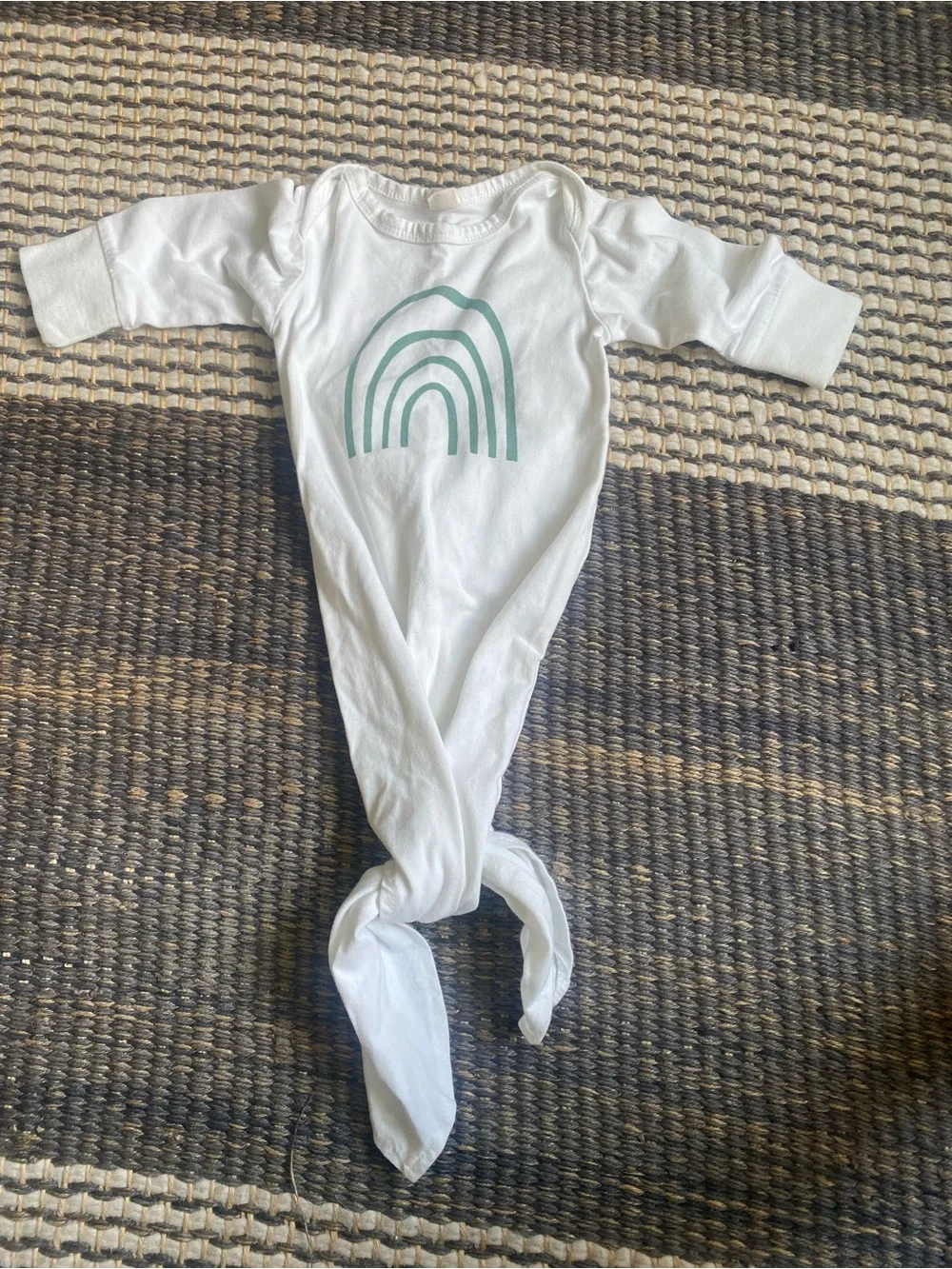 White Baby Sleep Gown with Mint Rainbow Print
